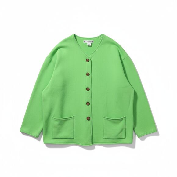 Real Clothes SAKS FIFTH AVENUE SFA Lime Green Fleece Boxy Cardigan - Size 2X - Picture 1 of 6